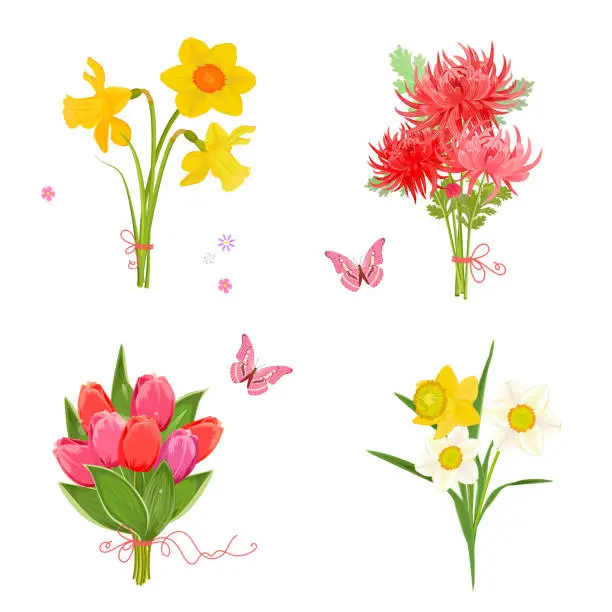 Vector illustration of finely collection with different bouquet of lovely flowers for your design