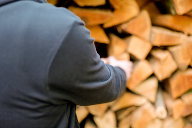 istock Firewood close-up. solid fuel.Male hands pulling a log from a woodshed. Heating season.Heating season in Europe.Prices for firewood and heating. 1436442459