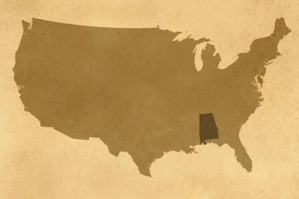 istock USA map series with state Alabama, old paper 1436445262