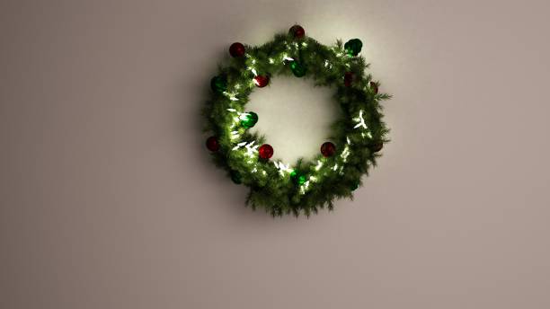 istock Christmas wreath with lights and Christmas decoration on white background 1436445571