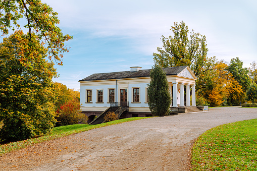 Otwock, Mazovian province, Poland. Museum of the Otwock region located in manor house stylized villa built in 1954 for Jakub Berman, prominent member of the Polish United Workers' Party in stalinism period, in charge of the Ministry of Public Security.