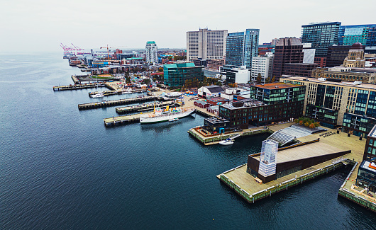 Aerial drone view of the Halifax downtown/waterfront.