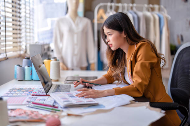 istock Young professional clothes fashion textile creative thinking designer 1436449709