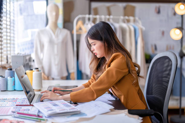 istock Young professional clothes fashion textile creative thinking designer 1436450091