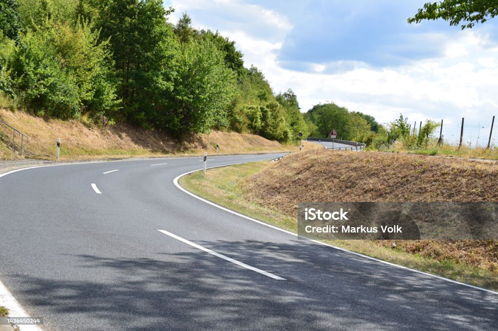 curvy road in late summer Rhineland-Palatinate, Mosel valley Asphalt Stock Photo