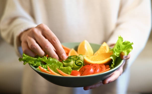 top view of fresh fruits and vegetables.health care. balanced diet. - diabetes superfoods imagens e fotografias de stock