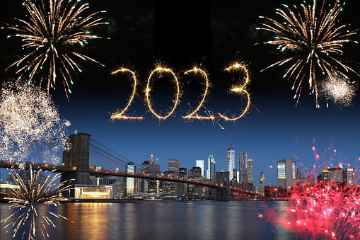 New year 2023 fireworks New York Manhattan