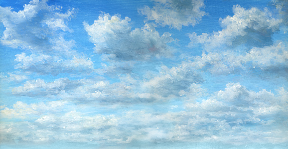 summer cloudy sky, oil painting