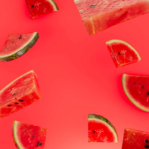 istock Sliced fresh watermelon fruits on pink background 1436456937