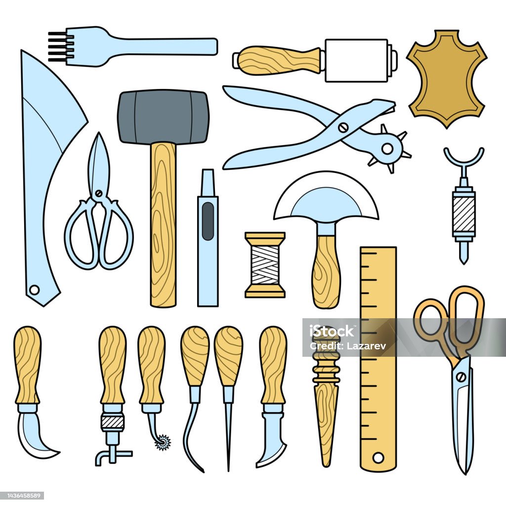 Leather Craft Working Tools Set Shoemaker Tools For Handicraft Vector Stock  Illustration - Download Image Now - iStock