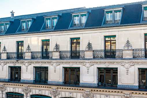 View at Parisian apartment buildings in the center of Paris, France, Europe