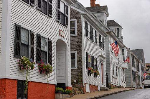 Plymouth, Massachusetts, USA - September 12, 2022: Homes line the street mostly built in the 18th century.