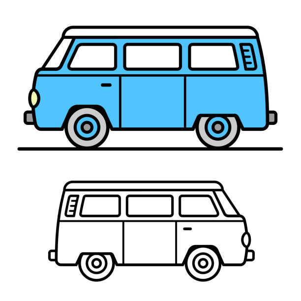 ilustrações de stock, clip art, desenhos animados e ícones de vector illustration of a vintage van - truck moving van white backgrounds