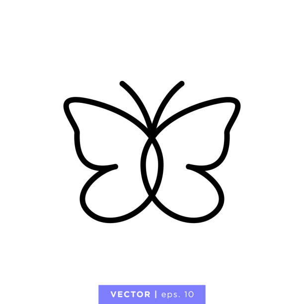 illustrations, cliparts, dessins animés et icônes de modèle de conception d’illustration vectorielle d’icône papillon. trait modifiable. - papillon