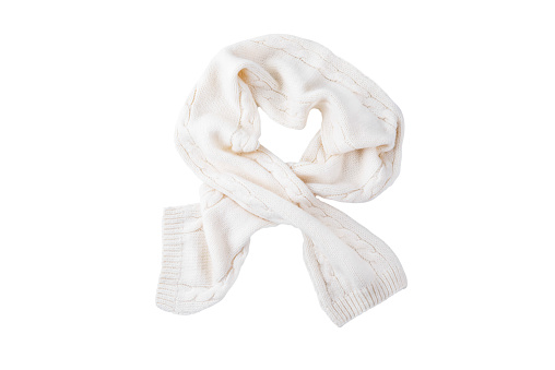 White wool scarf on a white isolated background.