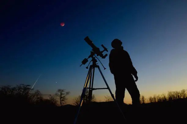 Photo of Astronomical telescope and equipment for observing stars, Milky way, Moon and planets.