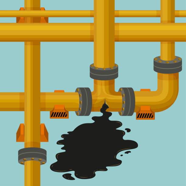 석유 파이프 라인 유출 오염. - oil slick pouring chemical oil stock illustrations