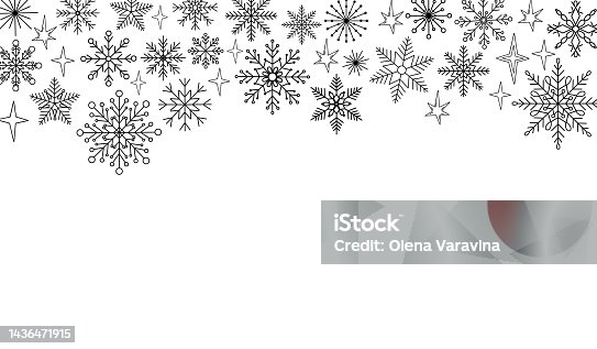 istock Snowflakes festive Christmas horizontal border template vector illustration, New Year holiday celebration background with copy space for text, card, poster, banner design 1436471915