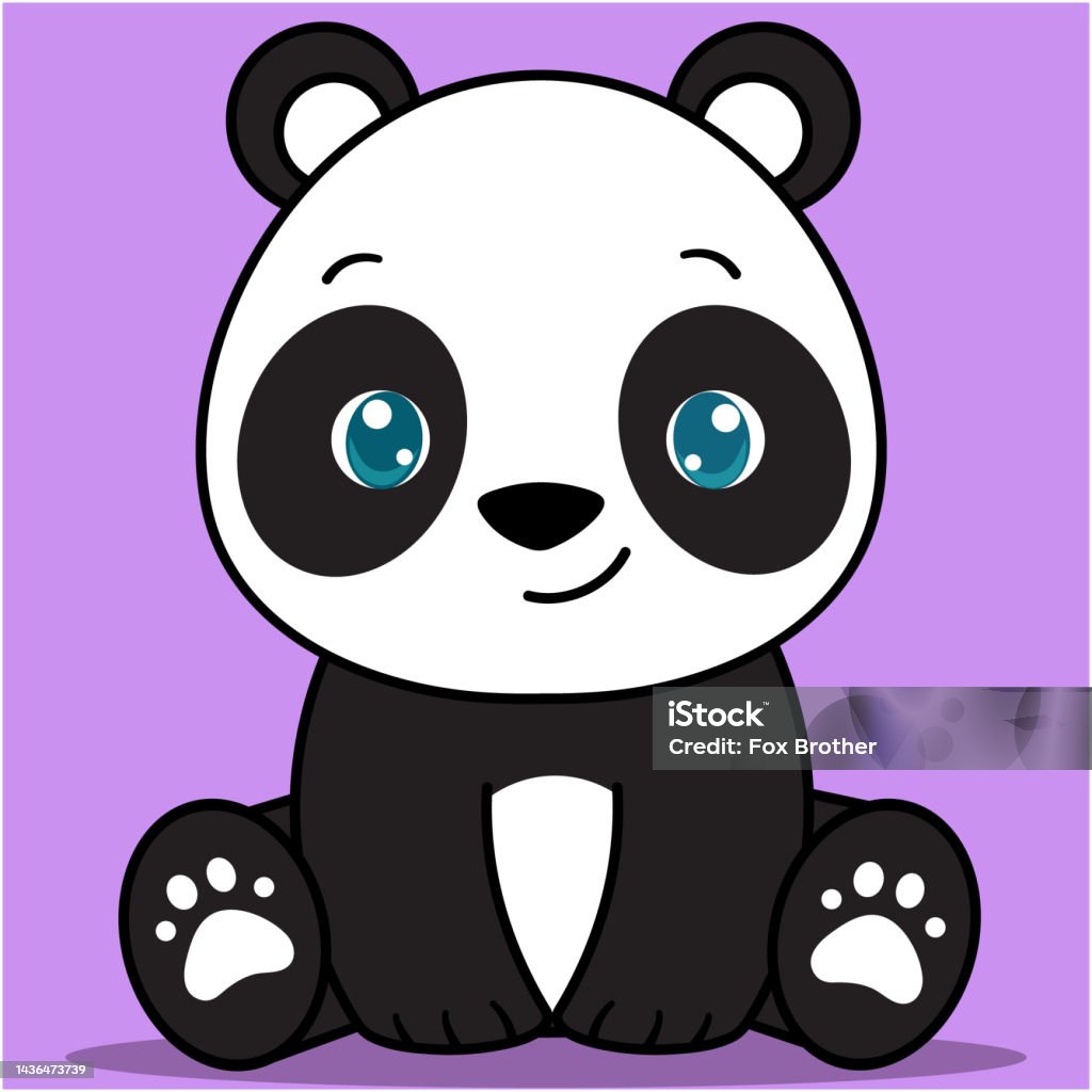 fofa kawaii bebê panda sentado levantando mão desenho animado