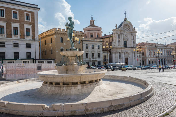 Beautiful fountain in L'Aquila in Abruzzo stock photo