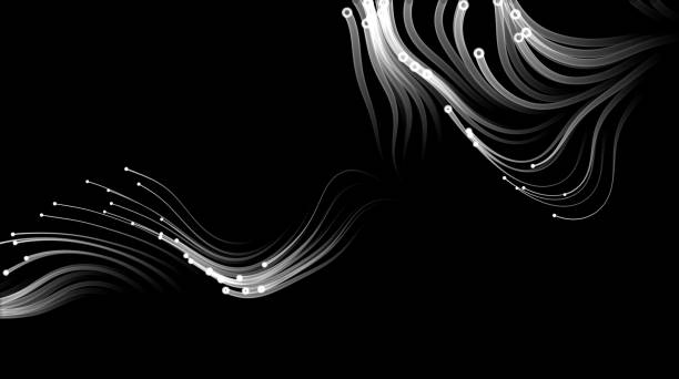 ilustrações de stock, clip art, desenhos animados e ícones de flowing particles on black background. - cyberspace abstract backgrounds photon