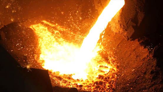 Liquid metal from blast furnace. Liquid iron from ladle in the steelworks.