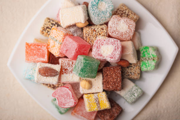 istock A variety of colored Arabic and Turkish sweets on a plate 1436480705