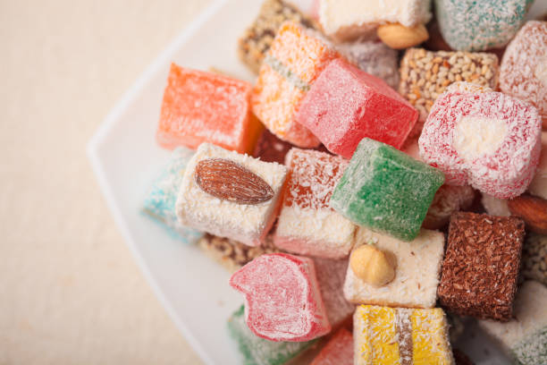istock A variety of colored Arabic and Turkish sweets on a plate 1436481017