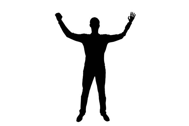 istock Silhouette vector Happy silhouette of a disabled man with prosthetic hand 1436487242