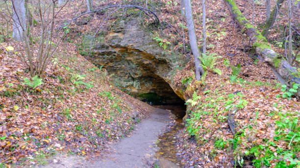 istock the water source flows from the sand rock. Gauja National Park, Latvia 1436487715