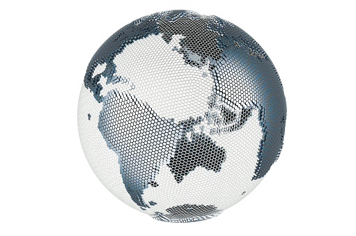 Abstract silver Globe Earth, 3D rendering isolated on white background