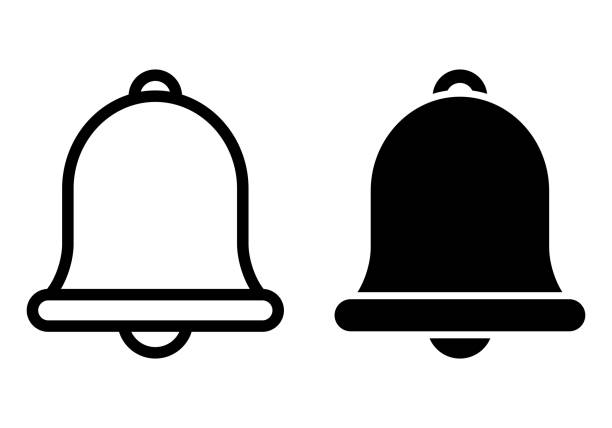 Notification bell Icon symbol isolated on white background. Black warning bell is shaking to alert the upcoming schedule. Vector illustration Notification bell Icon symbol isolated on white background. Black warning bell is shaking to alert the upcoming schedule. Vector illustration. upcoming events clip art stock illustrations