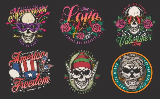 Vector illustration of Holiday set colorful vintage posters