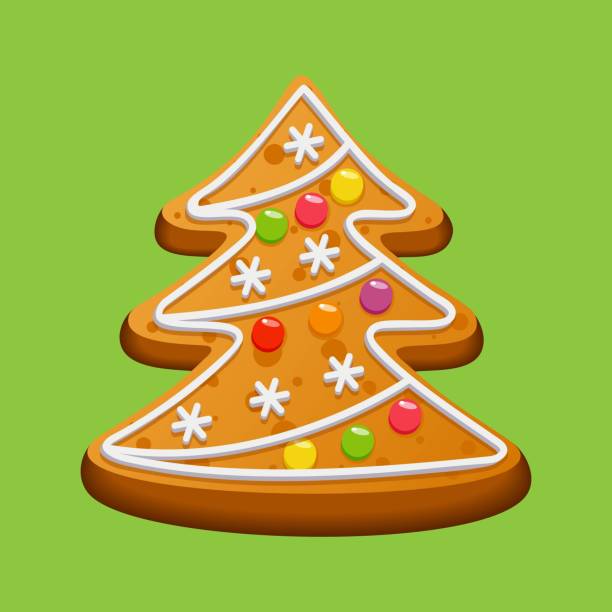 istock Christmas tree shaped gingerbread. Homemade Christmas sweet cookies decorated with icing sugar and marmalade. Vector illustration. 1436501981