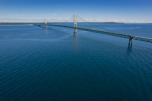 Mackinac Bridge stretches 5 miles across the Mackinac Straits connecting St. Ignace & Mackinaw City, Michigan.