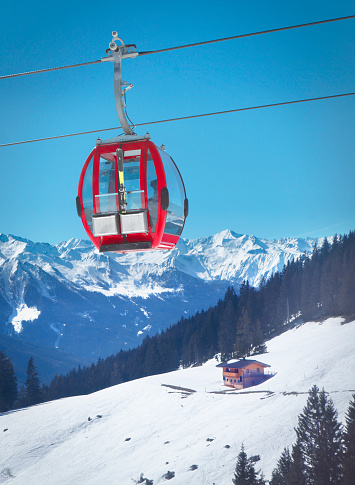 Cable car at Mittersill, Hohe Tauern National park in winter