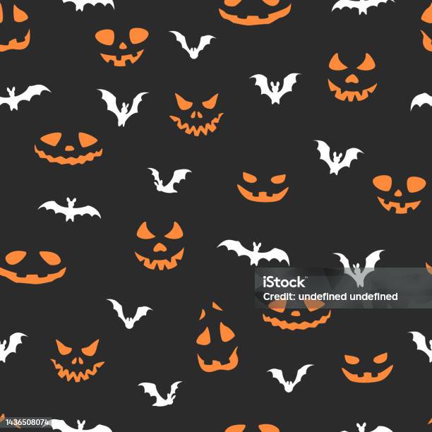 Scared Bat Pattern Vector Seamless Pattern With Bats And Scary Faces Halloween Design For ...