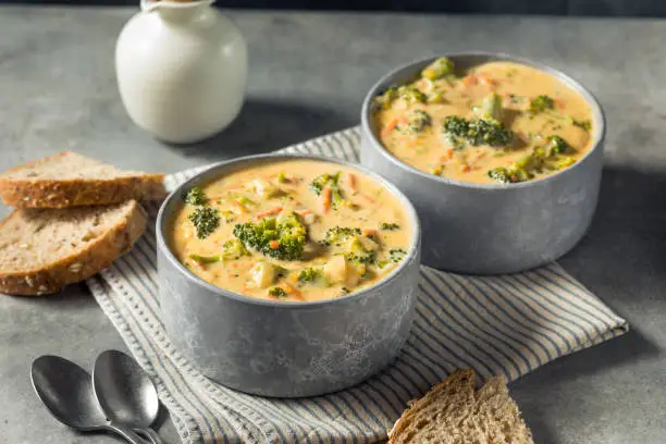 Homemade Healthy Broccoli Cheddar Soup with Bread