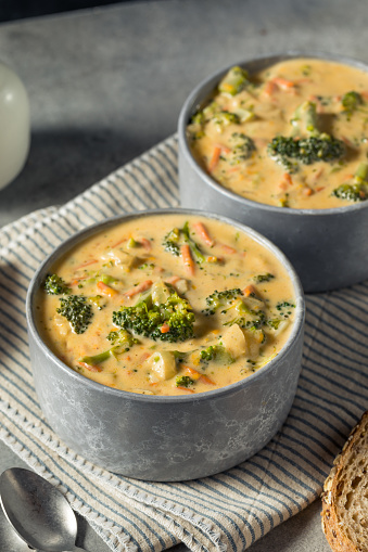 Homemade Healthy Broccoli Cheddar Soup with Bread