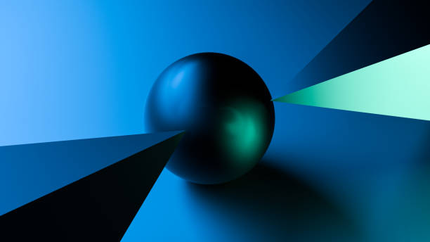 istock Abstract minimalism metallic balloon and corners. Blue-green abstract banner concept.3D render. 1436509628
