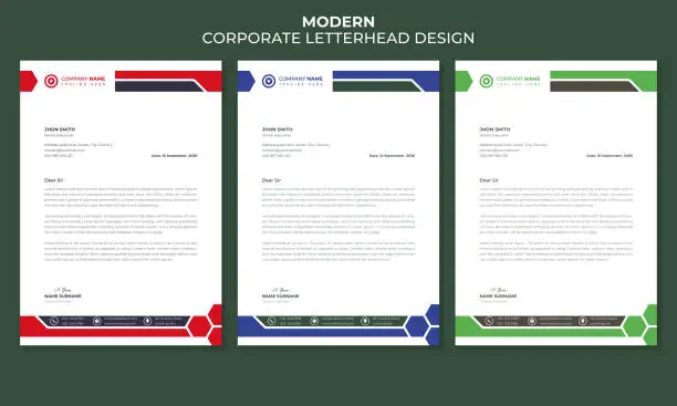 Vector illustration of Modern Corporate Letterhead design 3 Color variation