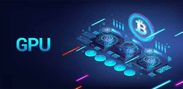 Blockchains Gpu Cryptocurrency Mining By Video Graphics Card Gpu Stock Illustration ...