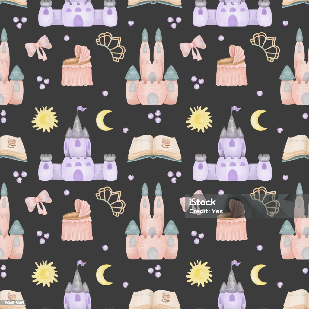 Subtle Fairy Tale Pattern Seamless Pattern Of Watercolor Fairy Tale Princess Elements Stock ...