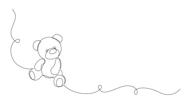 illustrazioni stock, clip art, cartoni animati e icone di tendenza di un disegno a linee continue di teddy bear. peluche simbolo di amicizie bambini in stile semplice e lineare. concetto per regalo di compleanno e biglietto di auguri in tratto modificabile. illustrazione vettoriale doodle - orsacchiotto