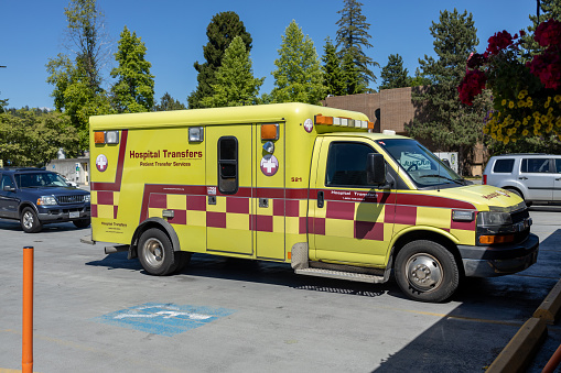 North Vancouver, Canada - July 18, 2022: View of Hospital Transfer Car at the Lions Gate Hospital