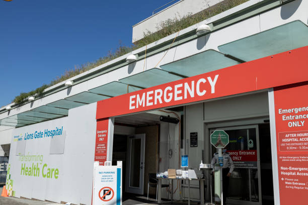 Emergency entrance at Lions Gate Hospital in North Vancouver stock photo