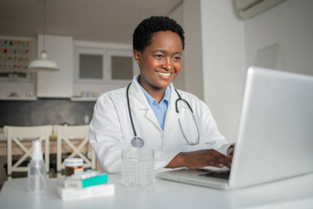istock Female doctor making video call 1436524951