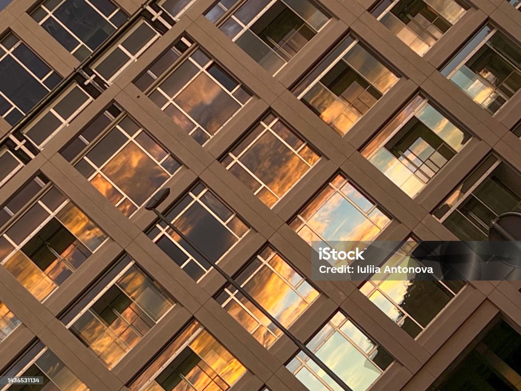 Urban abstraction Sunset in urban jungle Financial District Stock Photo