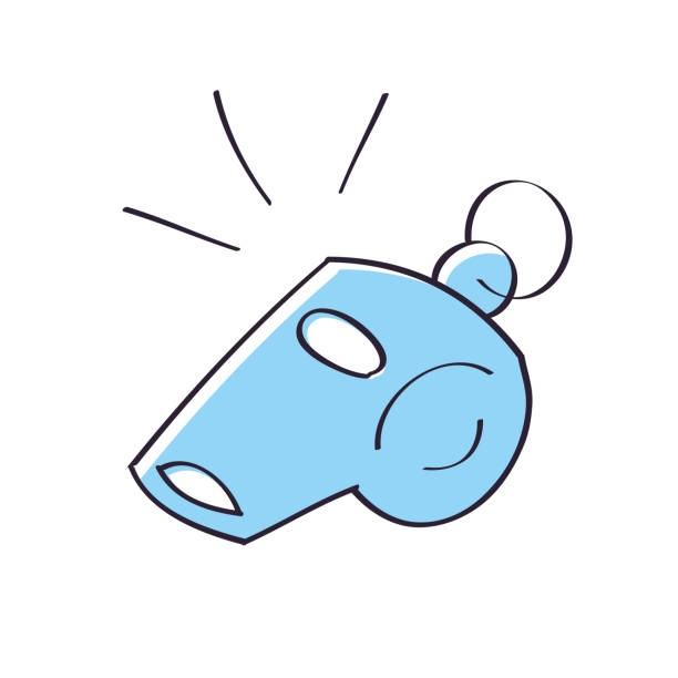 Blue sports referee coaches whistle Blue sports referee coaches whistle isolated vector illustration loud whistle sound stock illustrations