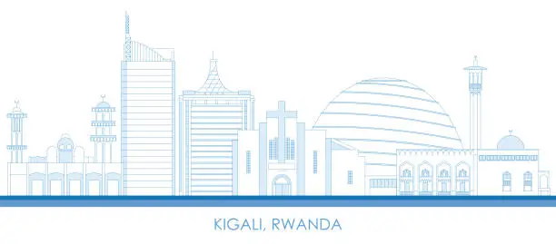 Vector illustration of Outline Skyline panorama of city of Kigali, Rwanda